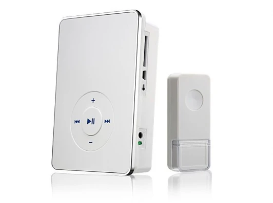 DBQ10M  WL MP3 16M IP44 Белый Звонок дверной беспроводной Elektrostandard, хром с белым, 16 мелодий, MP3, IP44, 433MHz