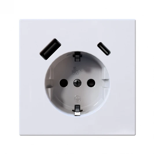 FD5501USB-25W Розетка со шторками с USB Type A+С (белый глянцевый) Jasmart FD FD5501USB-25W