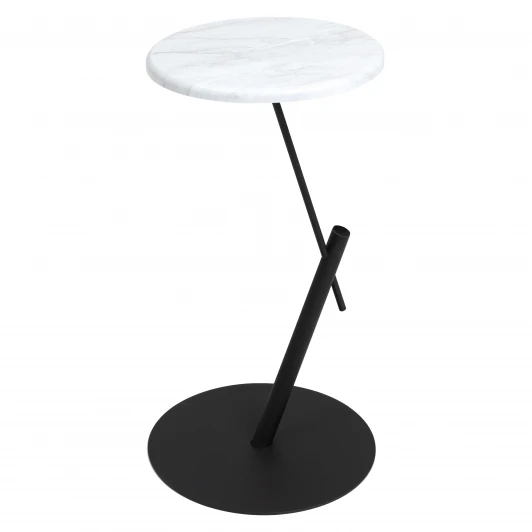 009506 Стол приставной круглый МеталлАрт М015 белый мрамор/черный Mebelik 009506