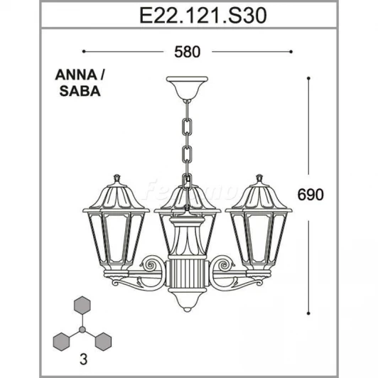 E22.120.S30.VXE27 Люстра подвесная уличная Fumagalli Sichem Anna, 3 плафона, зеленый с прозрачным