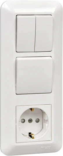 BK2VR-008A-BI Розетка встраиваемая с заземлением с одноклавишным и двухклавишным выключателем (белый) Systeme Electric Prima BK2VR-008A-BI