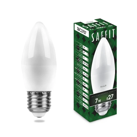 55033 Лампочка светодиодная свеча белая колба E27 7 Вт 4000K нейтральное белое свечение Feron 55033