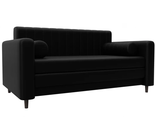 129751 Диван прямой Лига-070 (ЛДСП,Брус,Фанера/Дерево/Экокожа/Черный) Лига Диванов 129751