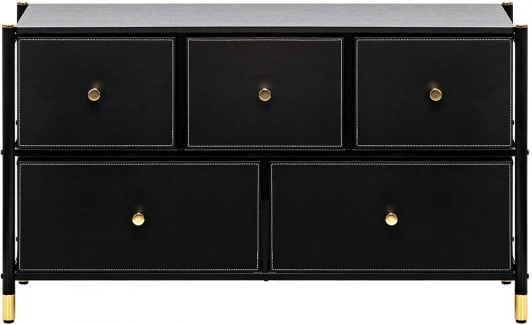 2500000209703 Комод Leset Нирита/Хайди широкий 5 ящиков, Черный (Сталь,Экокожа/Черный) арт.2500000209703