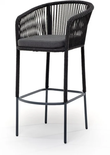 MAR-BCH-st001 RAL7024 Mua D-grey(D-gray027) "Марсель" стул барный плетеный из роупа, каркас из стали темно-серый (RAL7024) муар, роуп темно-серый круглый, ткань темно-серая 027 4SIS арт.УТ-00006170