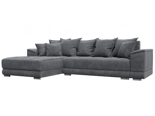 127935L Диван угловой НордСтар левый угол (ДСП,Брус/Пластик/Велюр/Темно-серый) Лига Диванов 127935L