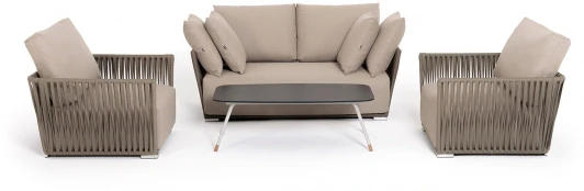 FORS2C2TJ-4-SET "Форли" лаунж-зона 4-местная плетеная из роупа (веревки), каркас алюминиевый светло-серый, роуп серо-коричневый 4SIS арт.УТ-00010272