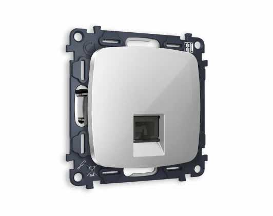 MO412010 Комплект механизма Ambrella Volt компьютерной розетки OMEGA MO412010 Серебро глянец RJ-45(8P8C) CAT6 с защитной шторкой QUANT