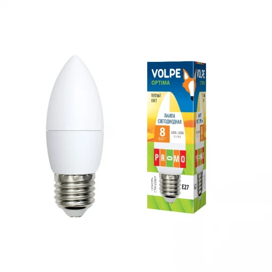 LED-C37-8W/WW/E27/FR/O картон Лампочка светодиодная свеча белая E27 8W 3000K Volpe LED-C37-8W/WW/E27/FR/O