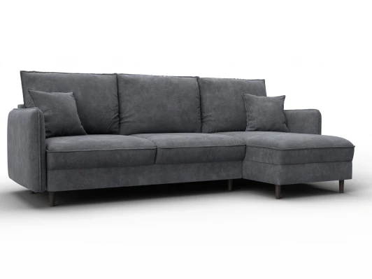 129641 Диван угловой Лига-064 НПБ угол универсальный (ДСП/Дерево/Велюр/Темно-серый) Лига Диванов 129641