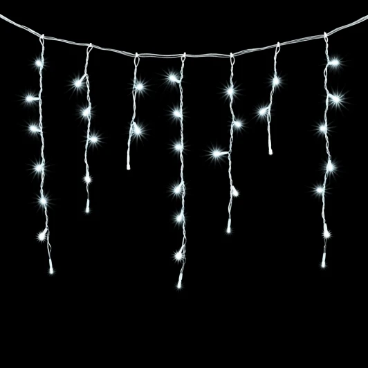 PIL240BLW-10-2W Гирлянда Бахрома 4,9 x 0,5 м Белая с Мерцанием Белого Диода 220В, 240 LED, Провод Прозрачный ПВХ, IP54
