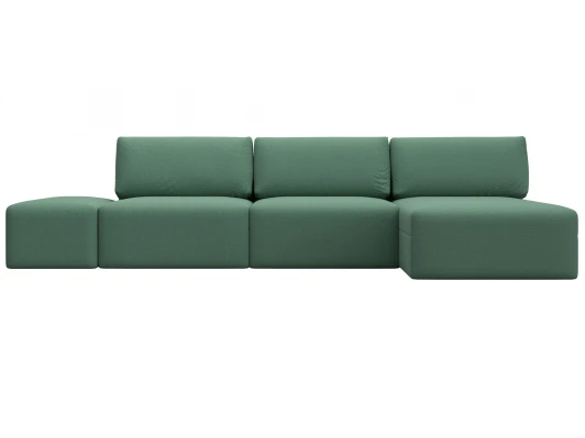 129722 Диван угловой модульный с пуфом Лига-060 НПБ Лонг угол универсальный (ЛДСП,Брус,Фанера/Пластик/Рогожка/Зеленый) Лига Диванов 129722