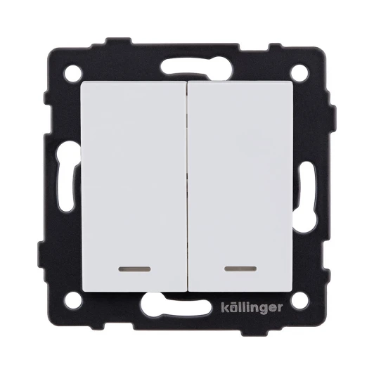 REA-S-008WM Выключатель 2-клавишный 10А/250В с LED подсветкой, белый матовый Kollinger REA-S-008WM для Aspekt, Eleganz, Reflex