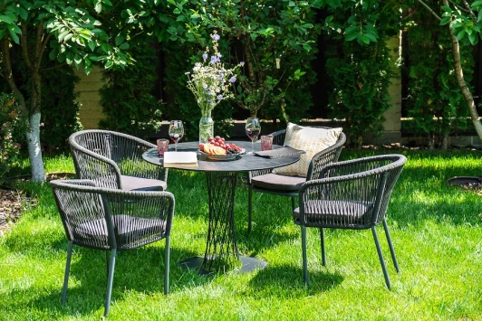 D90-HPL-Rope "Диего" обеденная группа на 4 персоны со стульями "Марсель", столешница "серый гранит" 4SIS арт.УТ-00003408