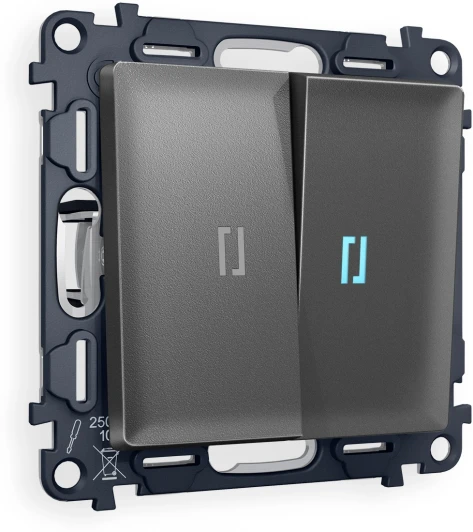 MA654020 Комплект механизма Ambrella Volt 2-клавишного выключателя с подсветкой 10000K ALFA MA654020 Антрацит серый QUANT