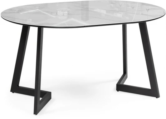 532387 Стеклянный стол Woodville Алингсос 100(140)х100х76 белый мрамор / черный 532387