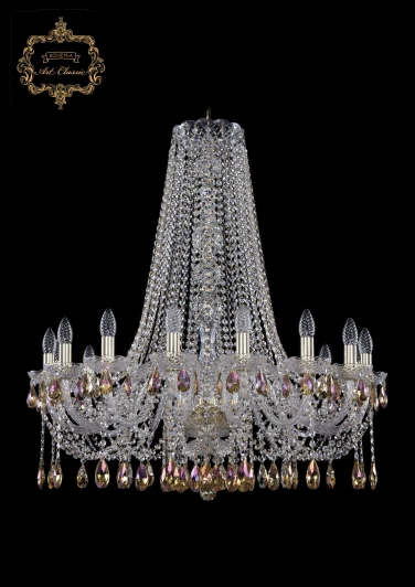 11.12.16.300.h-94.Gd.Sp.K777 Подвесная большая люстра с хрустальными подвесками Art Classic 11.12 11.12.16.300.h-94.Gd.Sp.K777 (220V, на цепи, подсвечник, свеча)