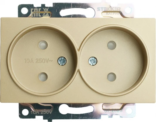 49225 Розетка двойная без заземления со шторками (золото) Stekker Катрин 49225
