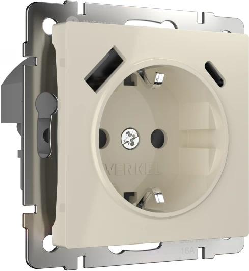 W1171703 Розетка с заземлением, шторками и USB тип A+C (слоновая кость) Werkel W1171703 (a056273)