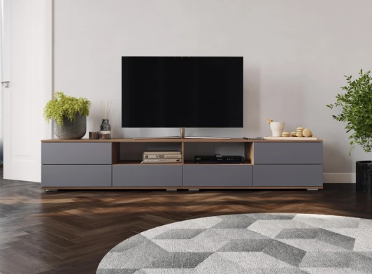 563535 Тумба под телевизор Woodville Маллоу дуб вотан / графит софт арт.563535