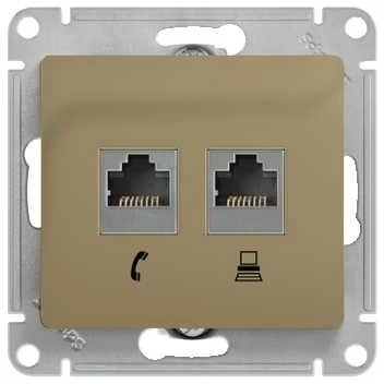 GSL000485 Розетка встраиваемая телефонная RJ-11 + Ethernet RJ-45 (титан) Systeme Electric Glossa GSL000485