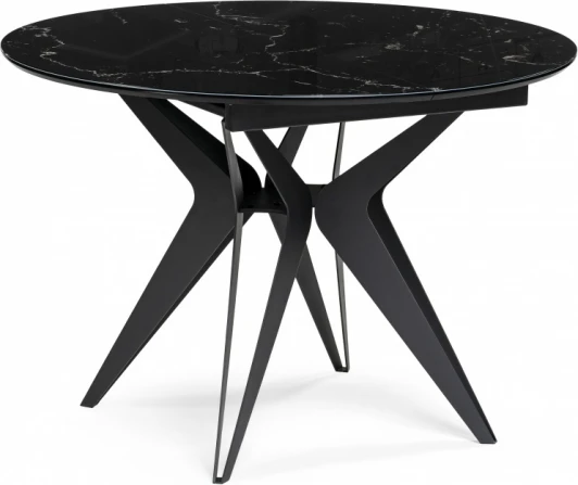 553566 Стеклянный стол Рикла 110 (Рикла 110(150)х110х76 черный мрамор / черный) Notta арт.553566