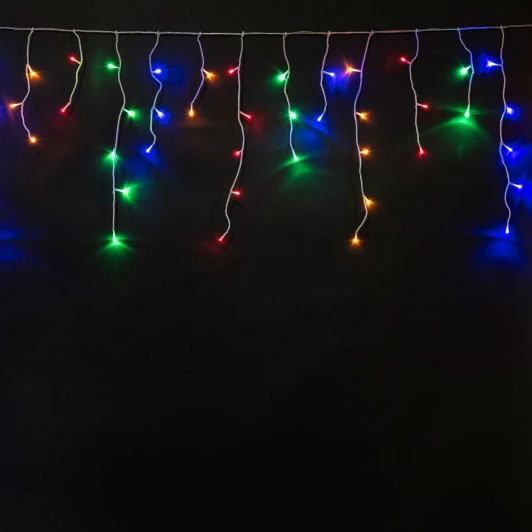 ECC100-10-8M Гирлянда Бахрома на Батарейках с Таймером 3 х 0,5 м Разноцветная, 100 LED, Провод Прозрачный Силикон, IP65