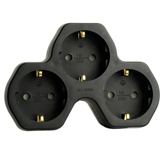 50108 Разветвитель сетевой 3-х местный с заземлением (черный) Stekker 50108