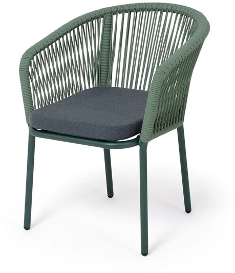 MAR-CH-001 RAL6036 MuaT-green4204(D-gray027) "Марсель" стул плетеный из роупа, каркас алюминий RAL6036 муар, роуп зеленый (4204) круглый tex, ткань темно-серая 027 4SIS арт.УТ-00008442