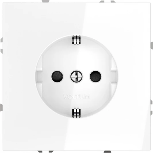 VLS040201 Розетка с заземлением и шторками (белый глянцевый) Voltum S70 VLS040201
