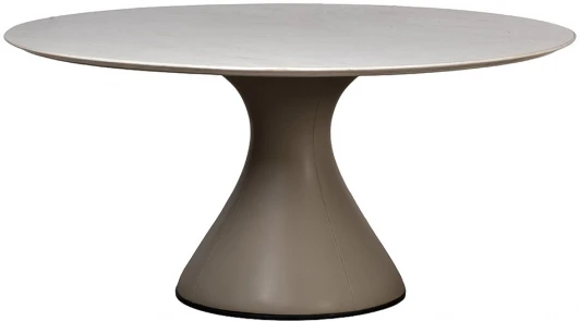 160KD-60090 Стол обеденный, мрамор Volakas, экокожа бежевая d160*75см Garda Decor арт.160KD-60090