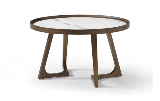 CT6082(D80)LIUJINBAI Стол журнальный CT6082 (D80) белая керамика (LIUJINBAI)/орех ESF 5704