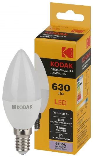 LED KODAK B35-7W-865-E14 K Светодиодная лампа Kodak LED B35-7W-865-E14 K 7Вт свеча холодный дневной свет Е14 (Б0057625)