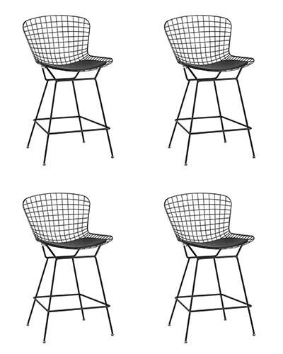 УТ000038450 Стул полубарный с низкой спинкой Bertoia, черный, с черной подушкой 4 шт Stool Group арт.УТ000038450