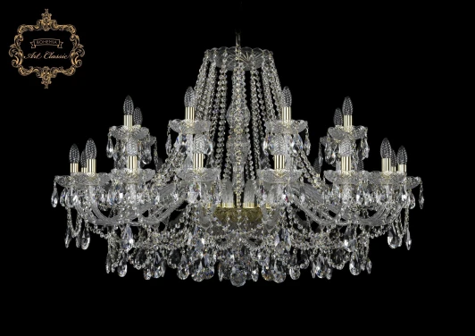 11.25.16+8.400.Gd.Sp Подвесная большая люстра Art Classic 11.25 11.25.16+8.400.Gd.Sp (220V, хрусталь, на цепи, подсвечник, свеча)