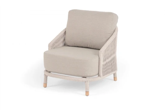 VER-A-002 W Mua beige(beige15052) "Верона" кресло плетеное из роупа, каркас алюминий белый муар, роуп бежевый круглый, ткань бежевая 15052 4SIS VER-A-002 W Mua beige(beige15052)