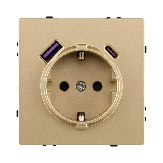 EC-016GD Розетка штепсельная SCHUKO 16A/250 В с USB A+C 20W, золотой Kollinger Eclipse EC-016GD