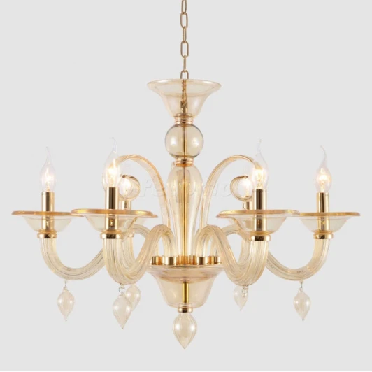 CAETANO SP-PL6 AMBER Люстра подвесная Crystal Lux Caetano, 6 ламп, золото с янтарным