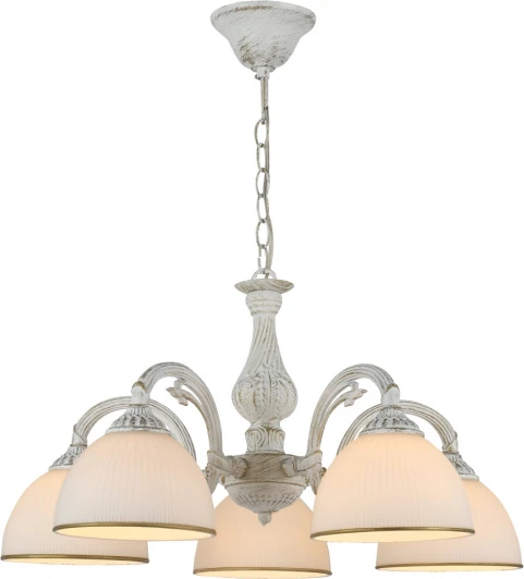 2134/5S White Подвесная люстра Escada Ballad 2134/5S White 5x40Вт E27, металл/стекло, белый с патиной, белый матовый плафон (220V, на цепи)