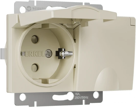 W1172203 Розетка двойная влагозащ. с зазем. с защит. крышками и шторками (слоновая кость) Werkel W1172203 (a057279)