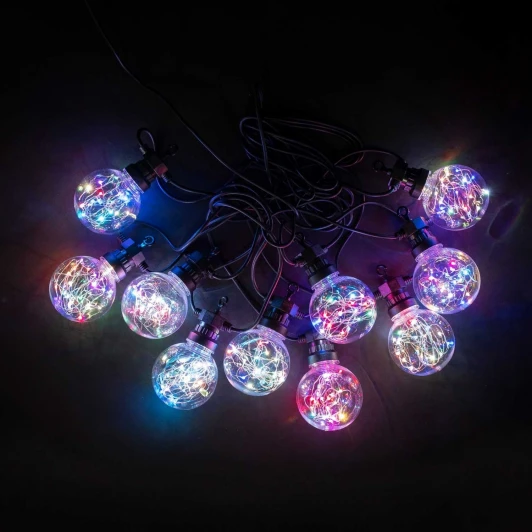 BLL10R-11-1RGB Светодиодная Гирлянда Роса 5м Разноцветная 24В, 10 LED, Провод Черный ПВХ, IP54