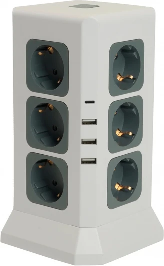 49991 Удлинитель 12-и местный 1,5 метра с заземлением 3хUSB Type A+C Stekker Comfort 49991