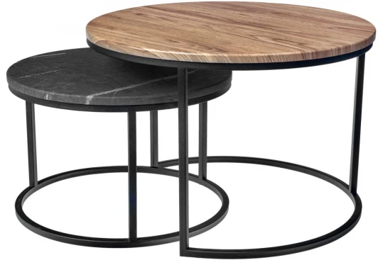 RF 0662 Набор кофейных столиков Bradex Home Tango орех и серый мрамор с черными ножками, 2шт (RF 0662)