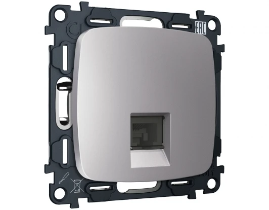 MO512005 Комплект механизма Ethernet RJ-45 розетки экранированной с автоматической защитной шторкой встраиваемый (сталь матовый) Ambrella Volt QUANT MO512005