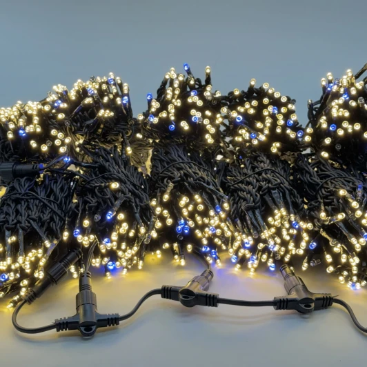 ECO1000BLW-11-1WW Комплект 5 тепло-белых Нитей по 20м с мерцанием белого диода, 1000 LED, провод черный каучук 2,3мм, IP54 Laitcom ECO1000BLW-11-1WW