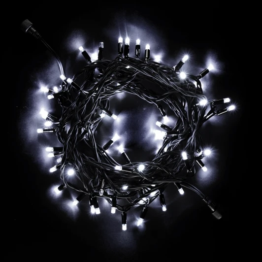 LL75BLW-1-2W Гирлянда Нить 10м Белая с Мерцанием Белого Диода 220В, 75 LED, Провод Черный Каучук, IP65