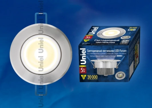 ULM-R31-5W/WW IP20 Silver картон Встраиваемый точечный светильник Uniel ULM-R31-5W/WW IP20 Silver картон