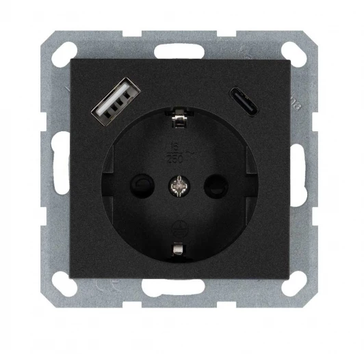 G5501USB-25B Розетка со шторками с USB Type A+С (антрацит) Jasmart G-Classic G5501USB-25B