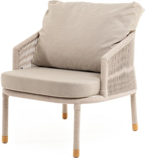 VER-A-001 W Mua beige(beige052) "Верона" кресло плетеное из роупа, каркас алюминий белый муар, роуп бежевый круглый, ткань бежевая 052 4SIS арт.УТ-00008592