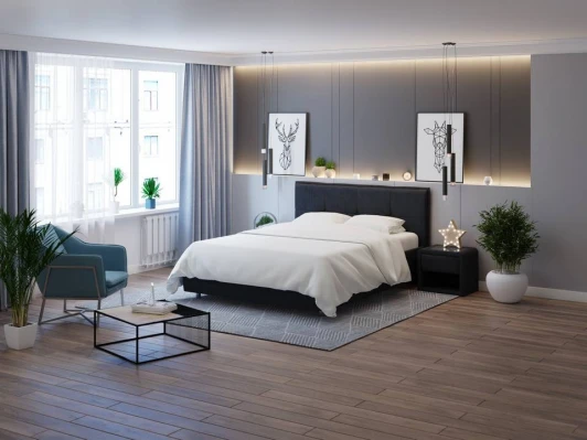 1922775 PROxSON Кровать Lino без основания (Ткань: Рогожка Тетра Графит) 140x200